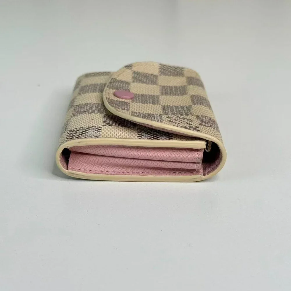 Louis Vuitton Damier Azur Wallet with Classic Checkerboard Design and PinkButton